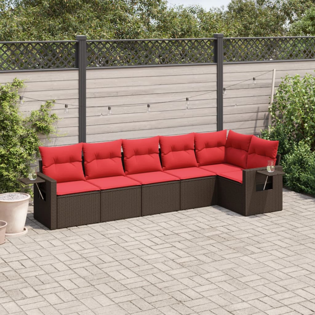 Ensemble de canapé de jardin 6 pcs avec coussins marron résine tressée