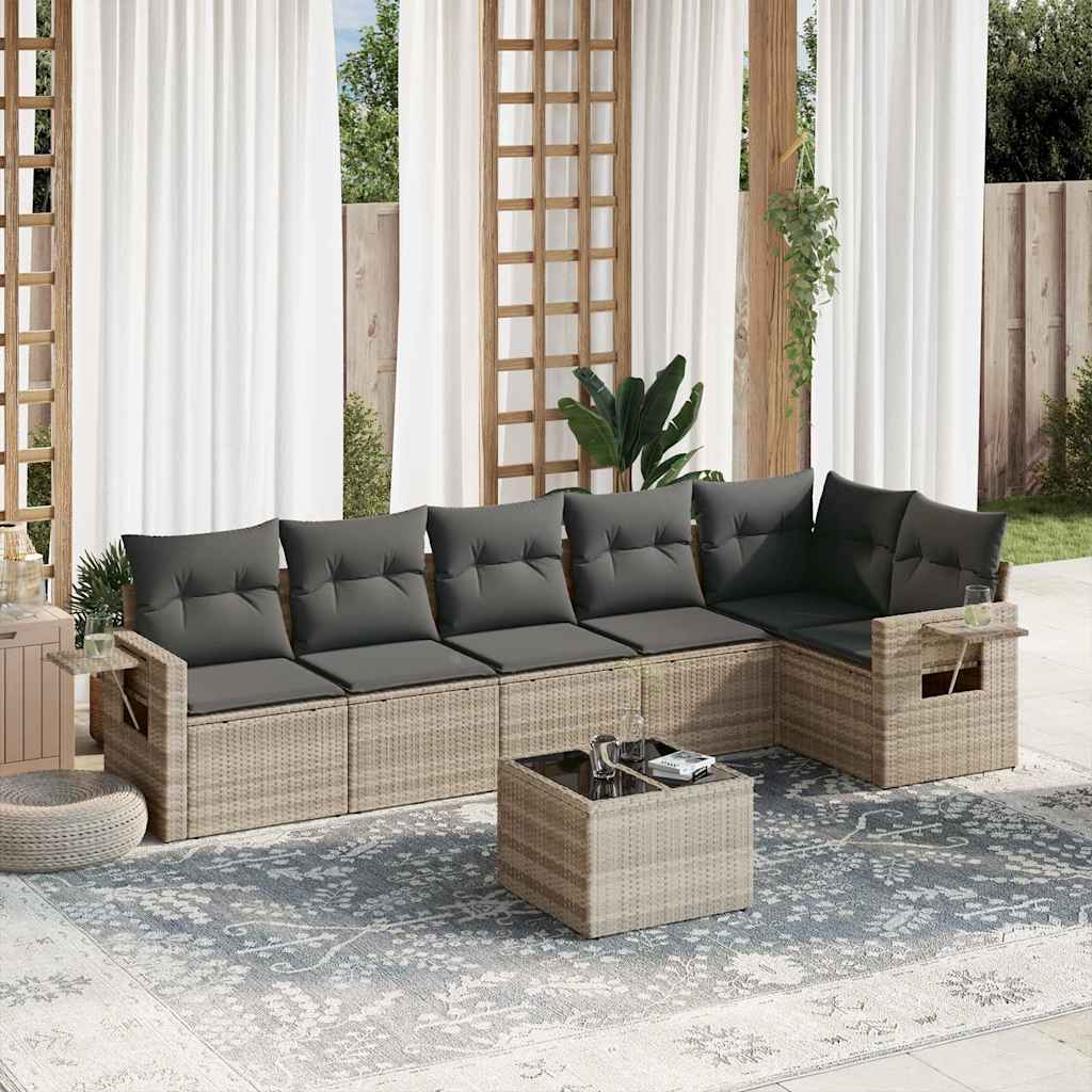 Salon de jardin avec coussins 7 pcs gris clair résine tressée - XIOS