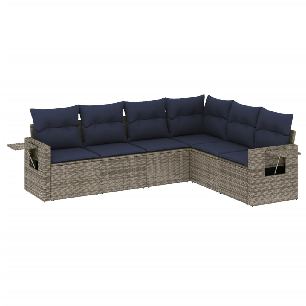 Ensemble de canapé de jardin 6 pcs avec coussins gris résine tressée