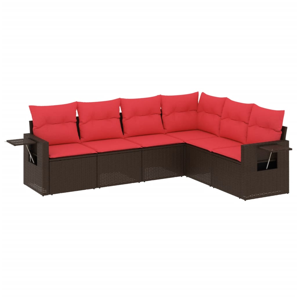 Ensemble de canapé de jardin 6 pcs avec coussins marron résine tressée