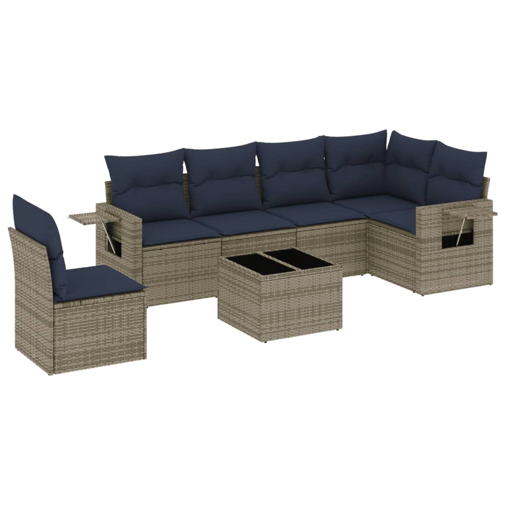 Ensemble de canapé de jardin 7 pcs avec coussins gris résine tressée