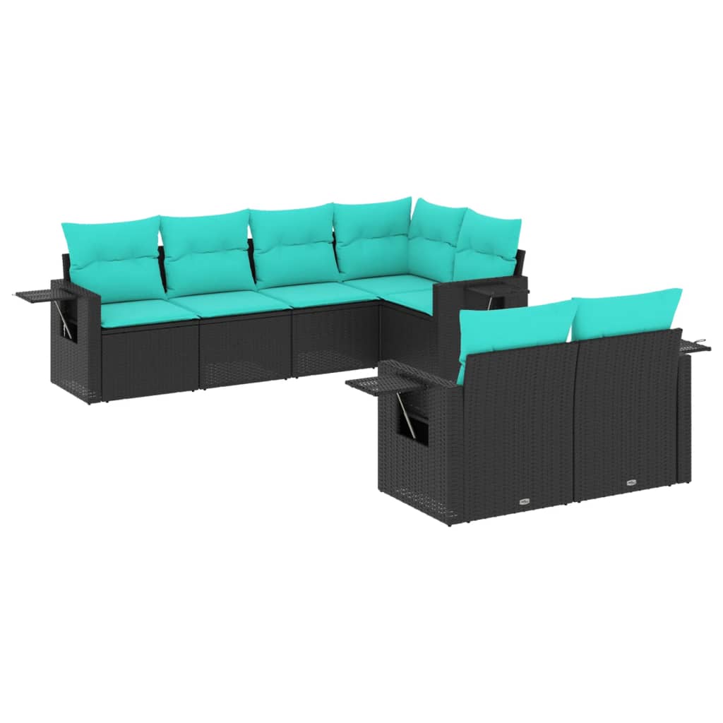 Salon de jardin 7 pcs avec coussins noir résine tressée