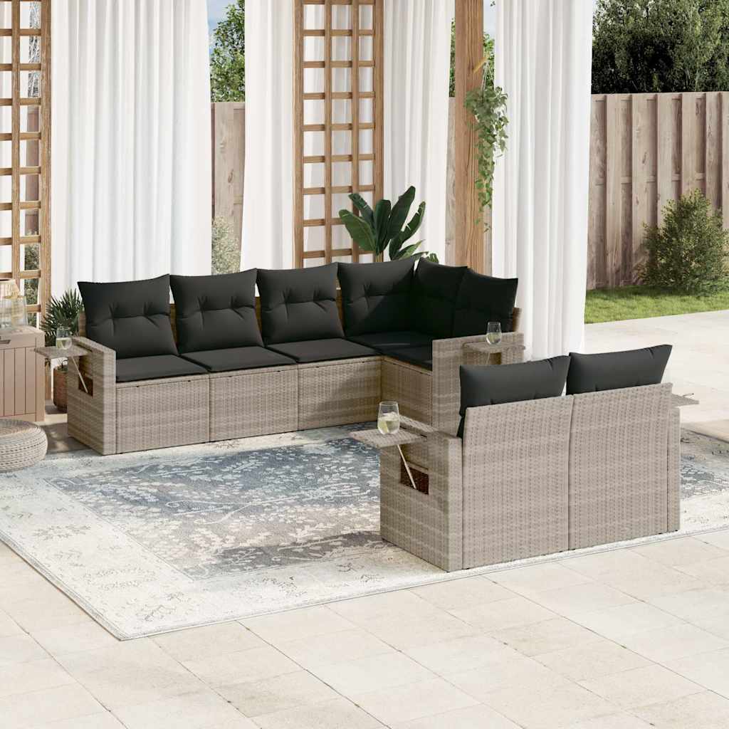 Salon de jardin avec coussins 7 pcs gris clair résine tressée - XIOS