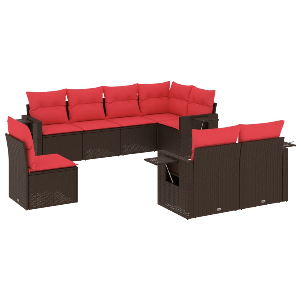 Ensemble de canapé de jardin 8 pcs avec coussins marron résine tressée