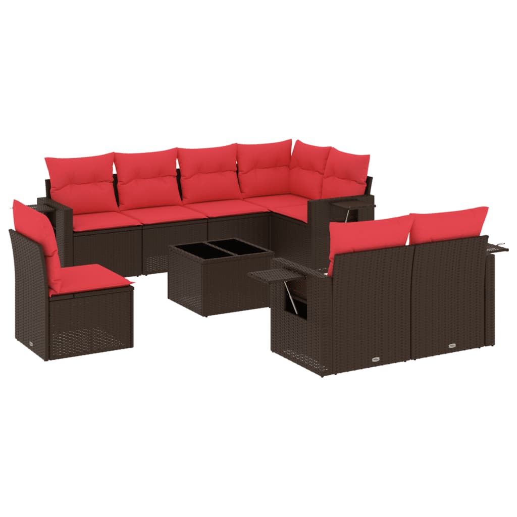 Ensemble de canapé de jardin 9 pcs avec coussins marron résine tressée