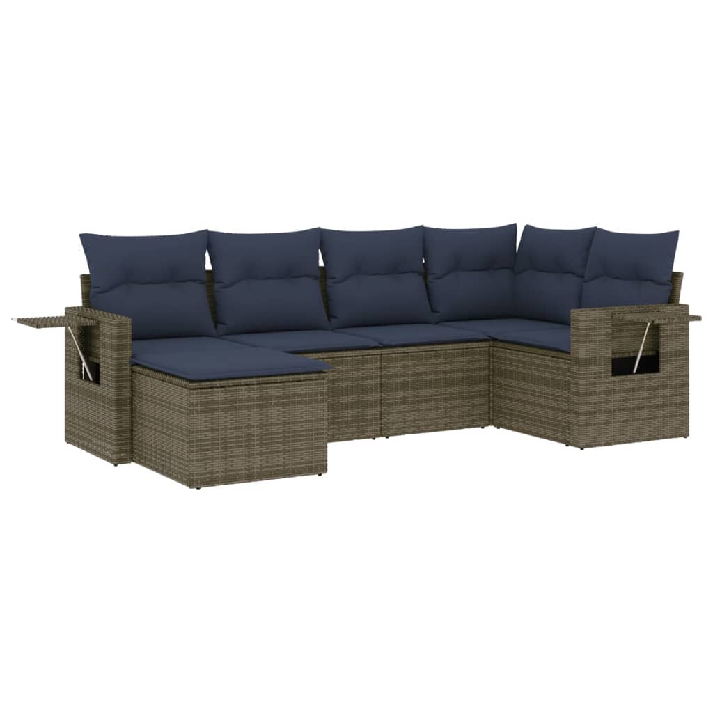 Ensemble de canapé de jardin 6 pcs avec coussins gris résine tressée