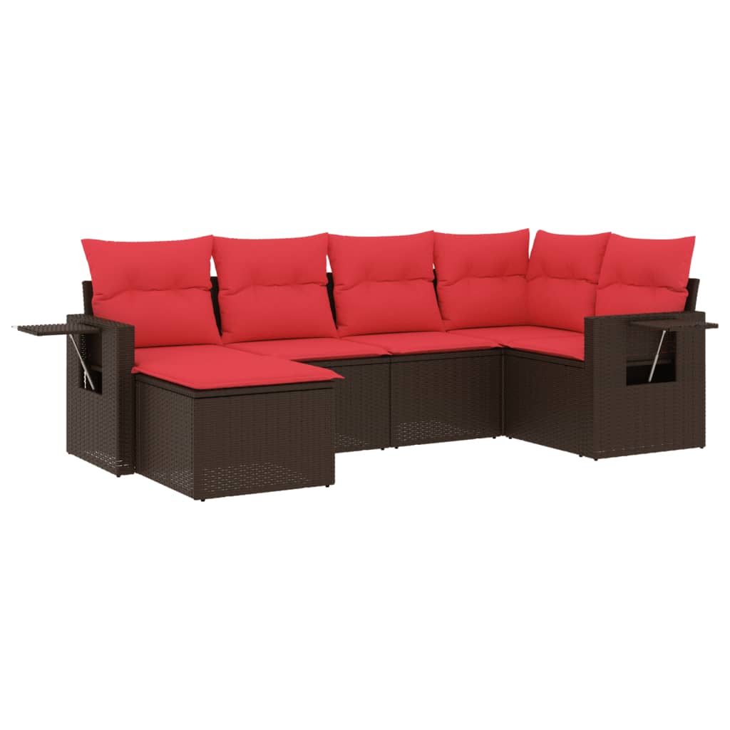 Ensemble de canapé de jardin 6 pcs avec coussins marron résine tressée