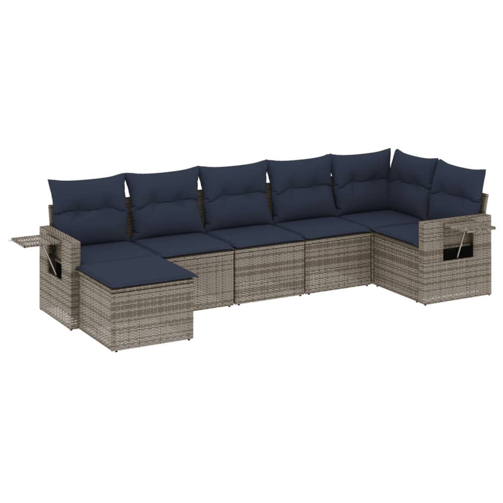 Ensemble de canapé de jardin 7 pcs avec coussins gris résine tressée