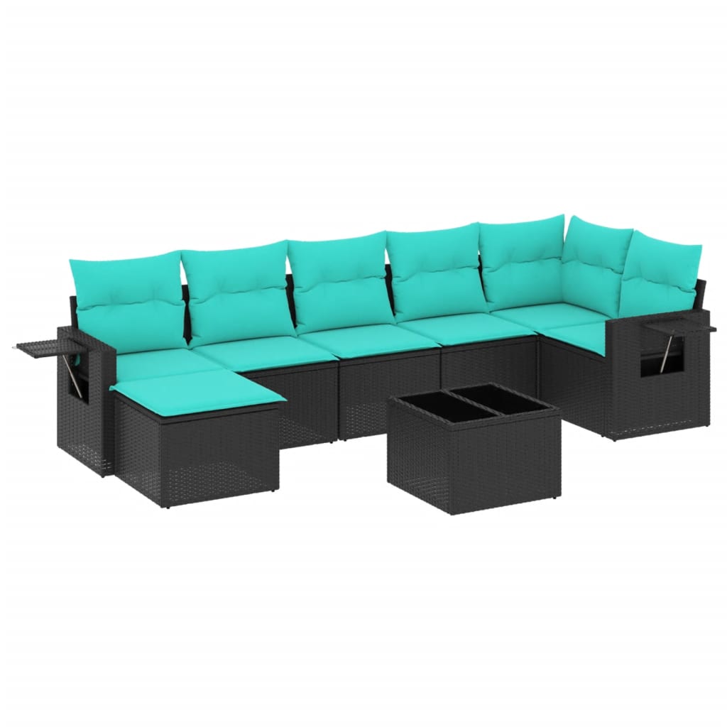Ensemble de canapé de jardin 8 pcs avec coussins noir résine tressée
