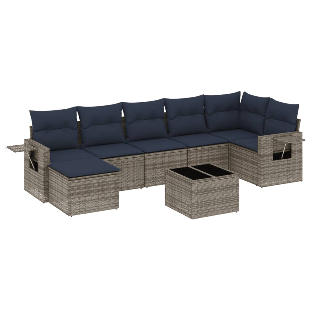 Ensemble de canapé de jardin 8 pcs avec coussins gris résine tressée