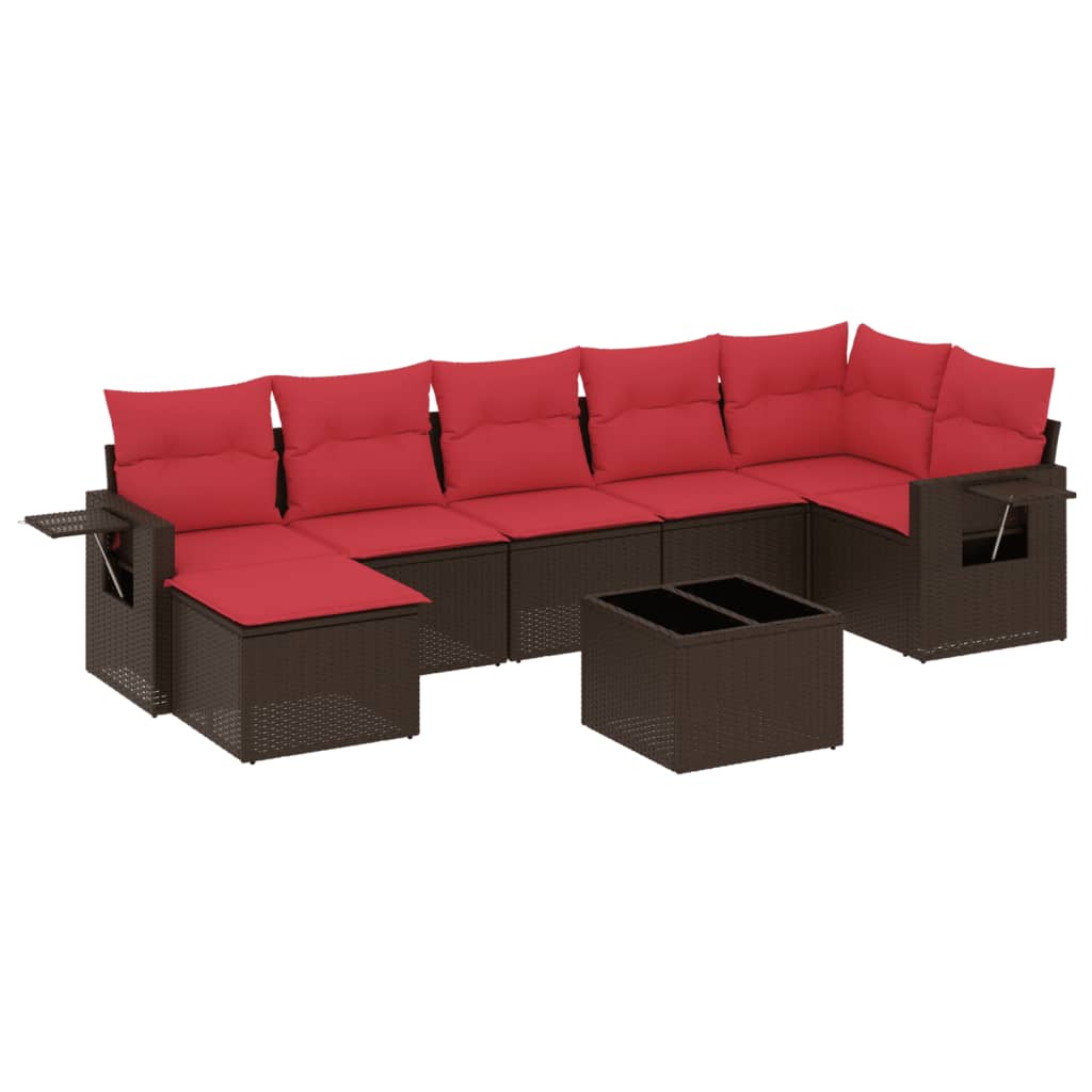Ensemble de canapé de jardin 8 pcs avec coussins marron résine tressée