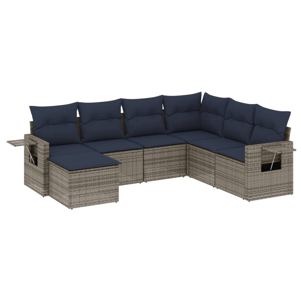 Ensemble de canapé de jardin 7 pcs avec coussins gris résine tressée