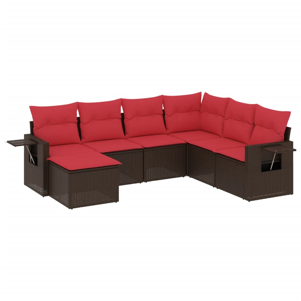 Ensemble de canapé de jardin 7 pcs avec coussins marron résine tressée
