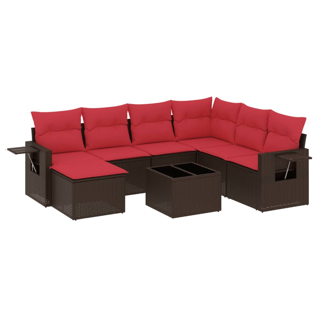 Ensemble de canapé de jardin 8 pcs avec coussins marron résine tressée
