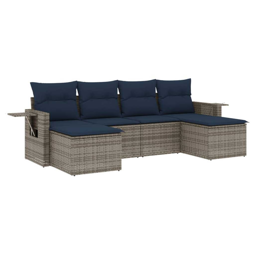 Ensemble de canapé de jardin 6 pcs avec coussins gris résine tressée