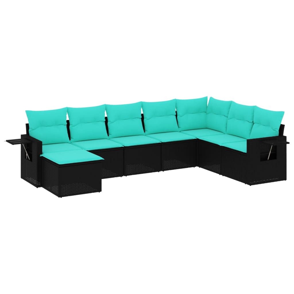 Salon de jardin 8 pcs avec coussins noir résine tressée