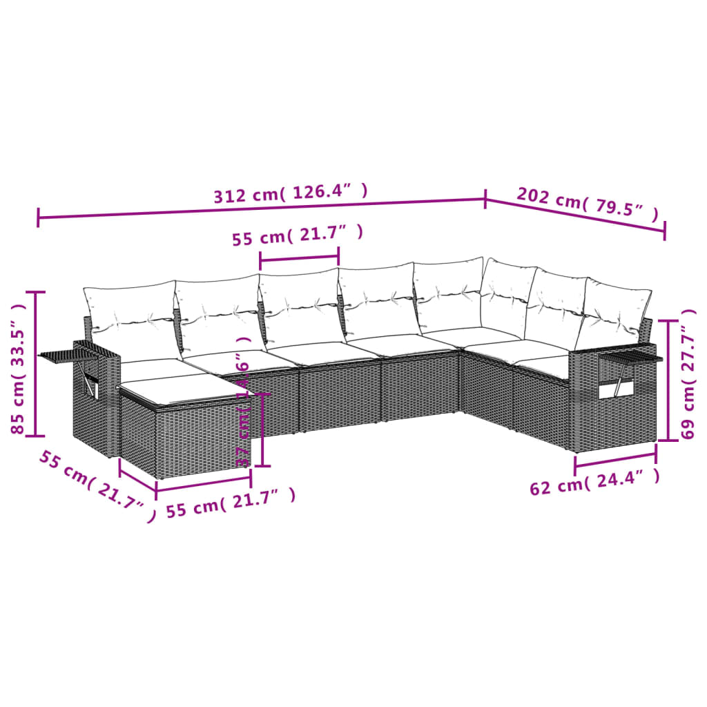 Ensemble de canapé de jardin 8 pcs avec coussins gris résine tressée