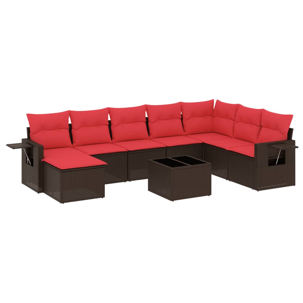 Ensemble de canapé de jardin 9 pcs avec coussins marron résine tressée