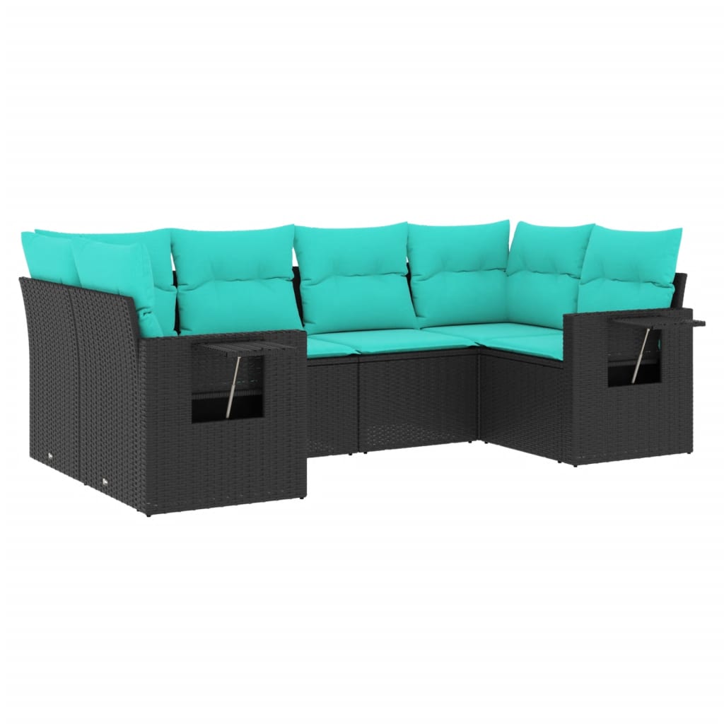 Salon de jardin 6 pcs avec coussins noir résine tressée