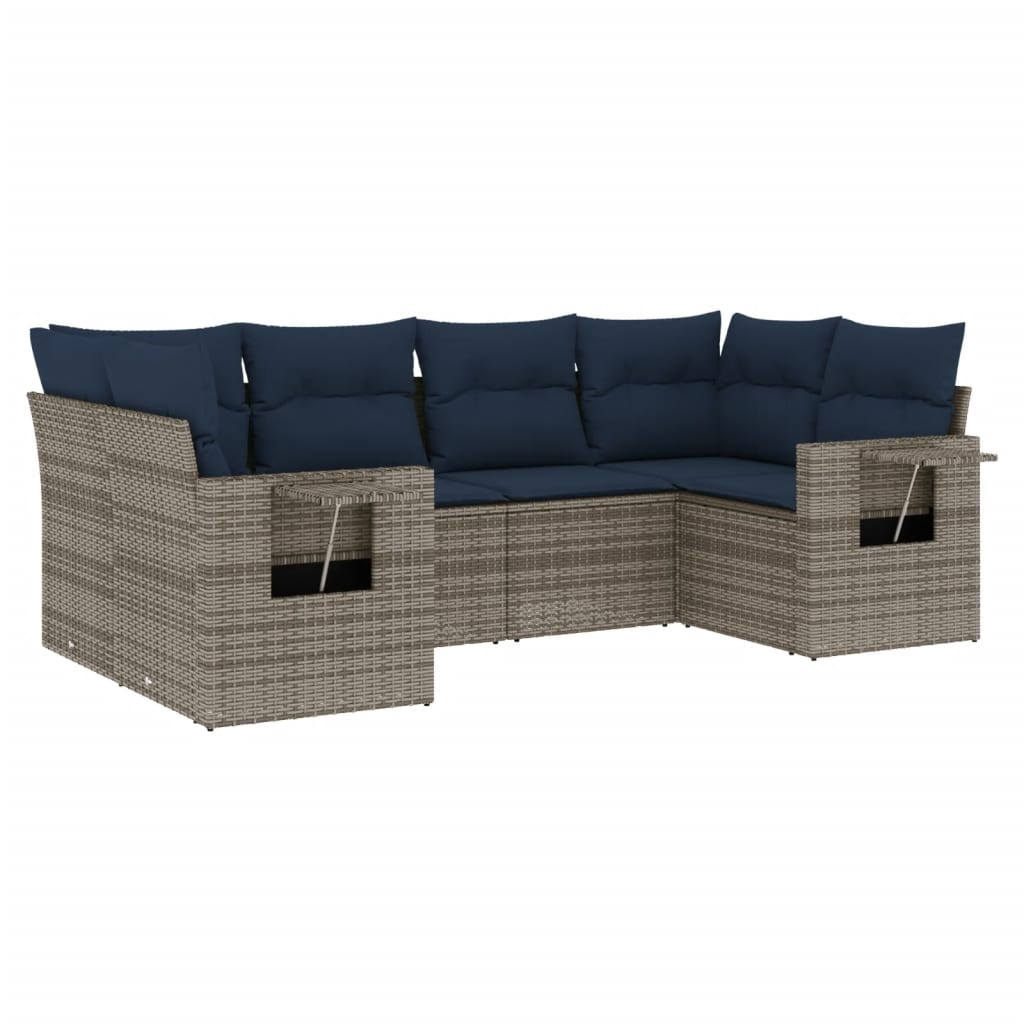 Ensemble de canapé de jardin 6 pcs avec coussins gris résine tressée