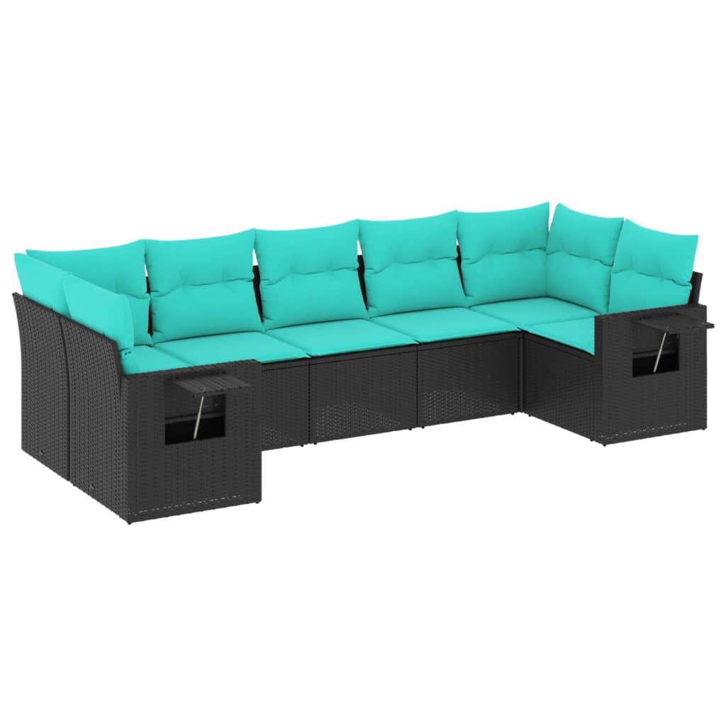 Salon de jardin 7 pcs avec coussins noir résine tressée