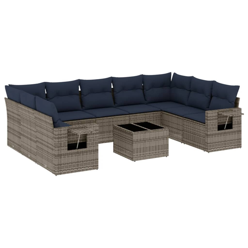 Ensemble de canapé de jardin 10 pcs avec coussins gris résine tressée