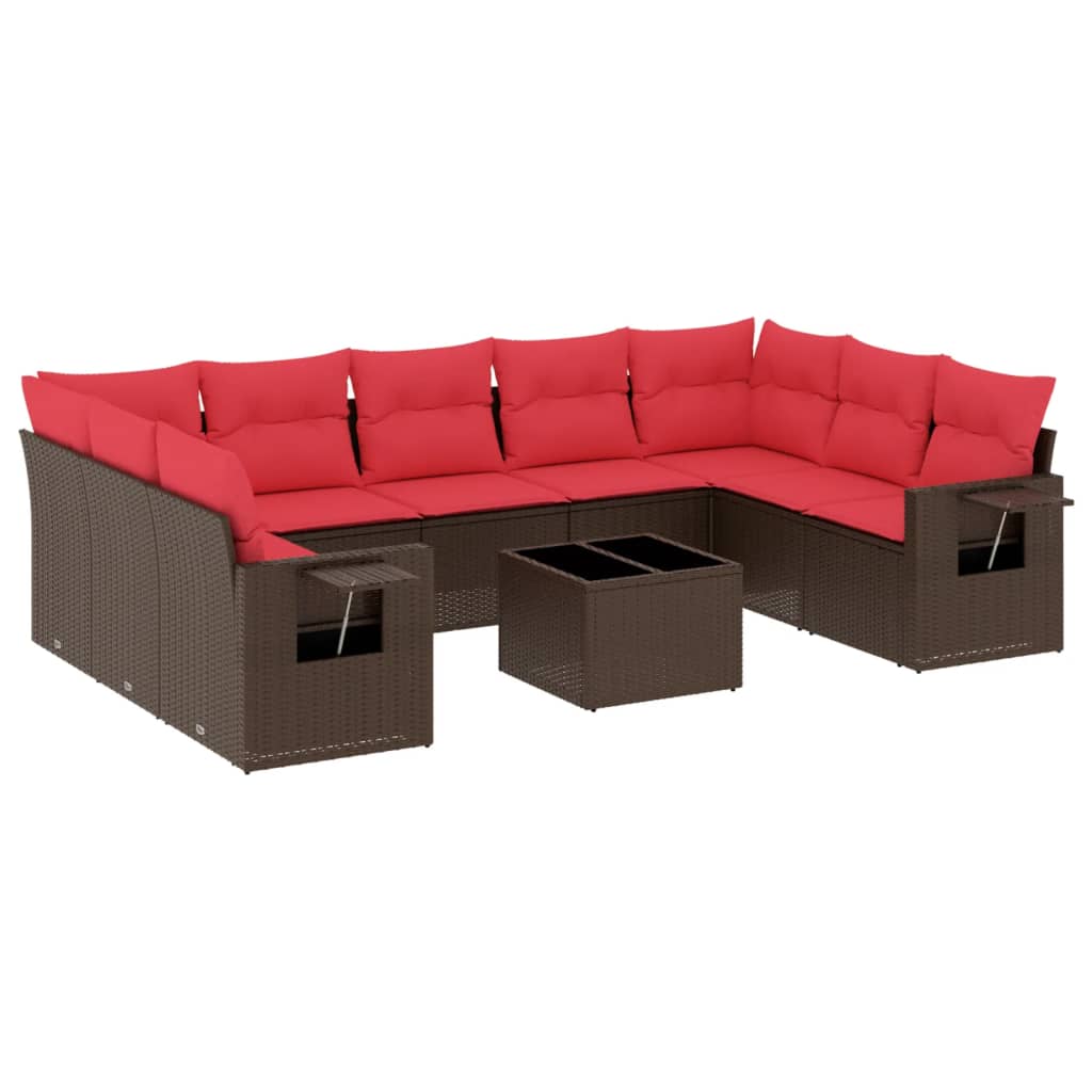 Ensemble de canapé de jardin 10 pcs avec coussins marron résine tressée