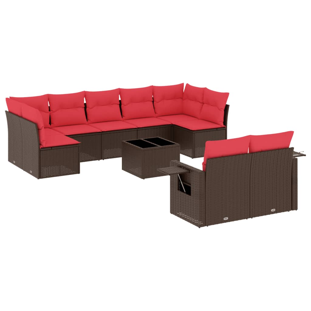 Ensemble de canapé de jardin 10 pcs avec coussins marron résine tressée
