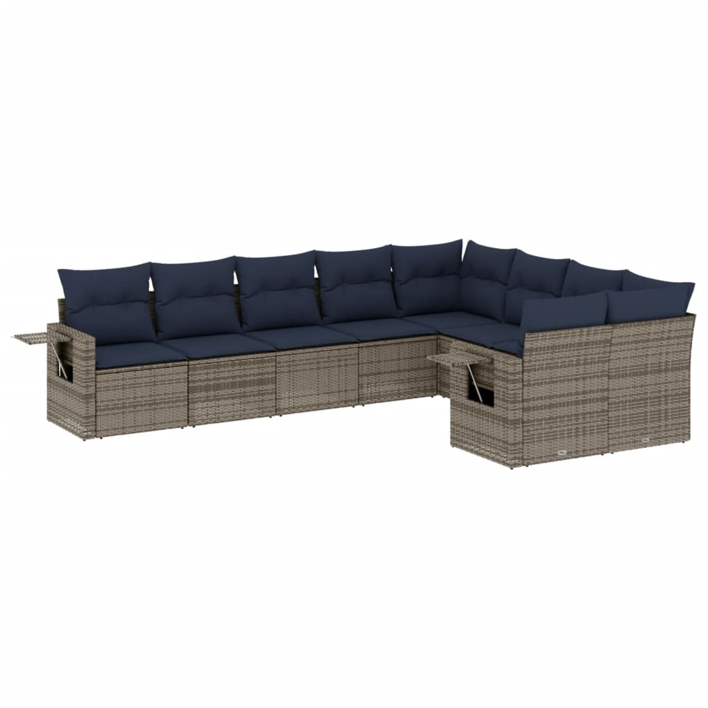 Ensemble de canapé de jardin 9 pcs avec coussins gris résine tressée