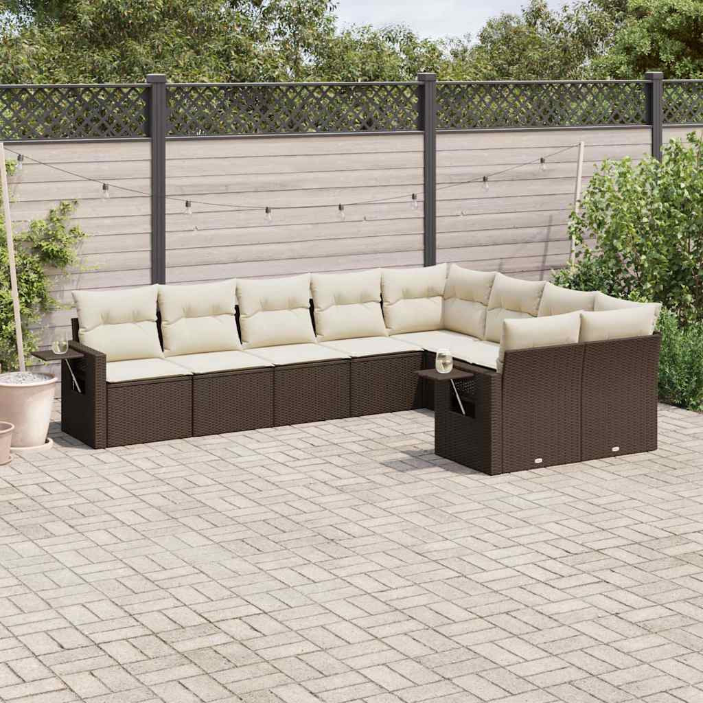 Salon de jardin avec coussins 9 pcs marron résine tressée - XIOS