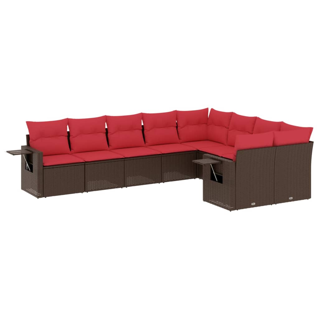 Ensemble de canapé de jardin 9 pcs avec coussins marron résine tressée