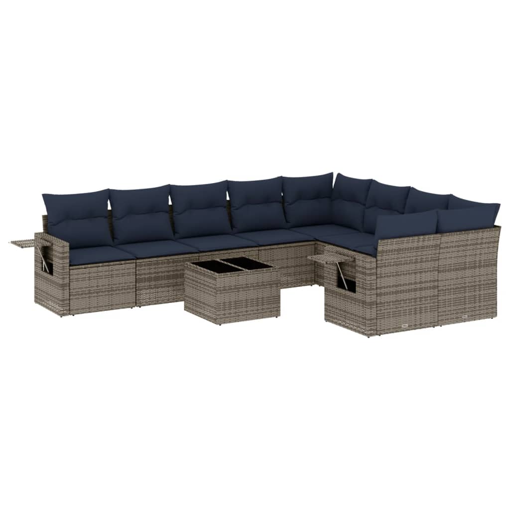 Ensemble de canapé de jardin 10 pcs avec coussins gris résine tressée