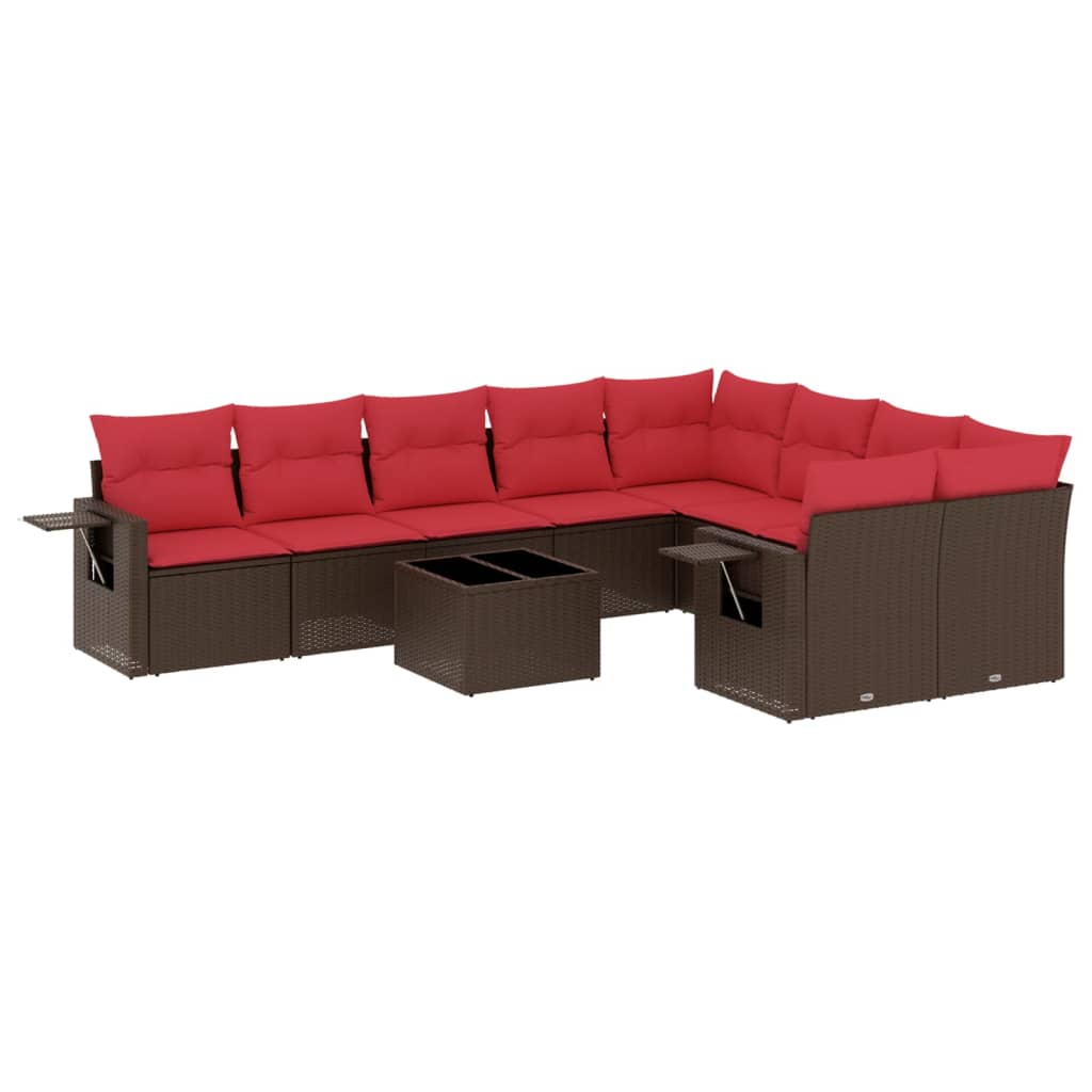 Ensemble de canapé de jardin 10 pcs avec coussins marron résine tressée