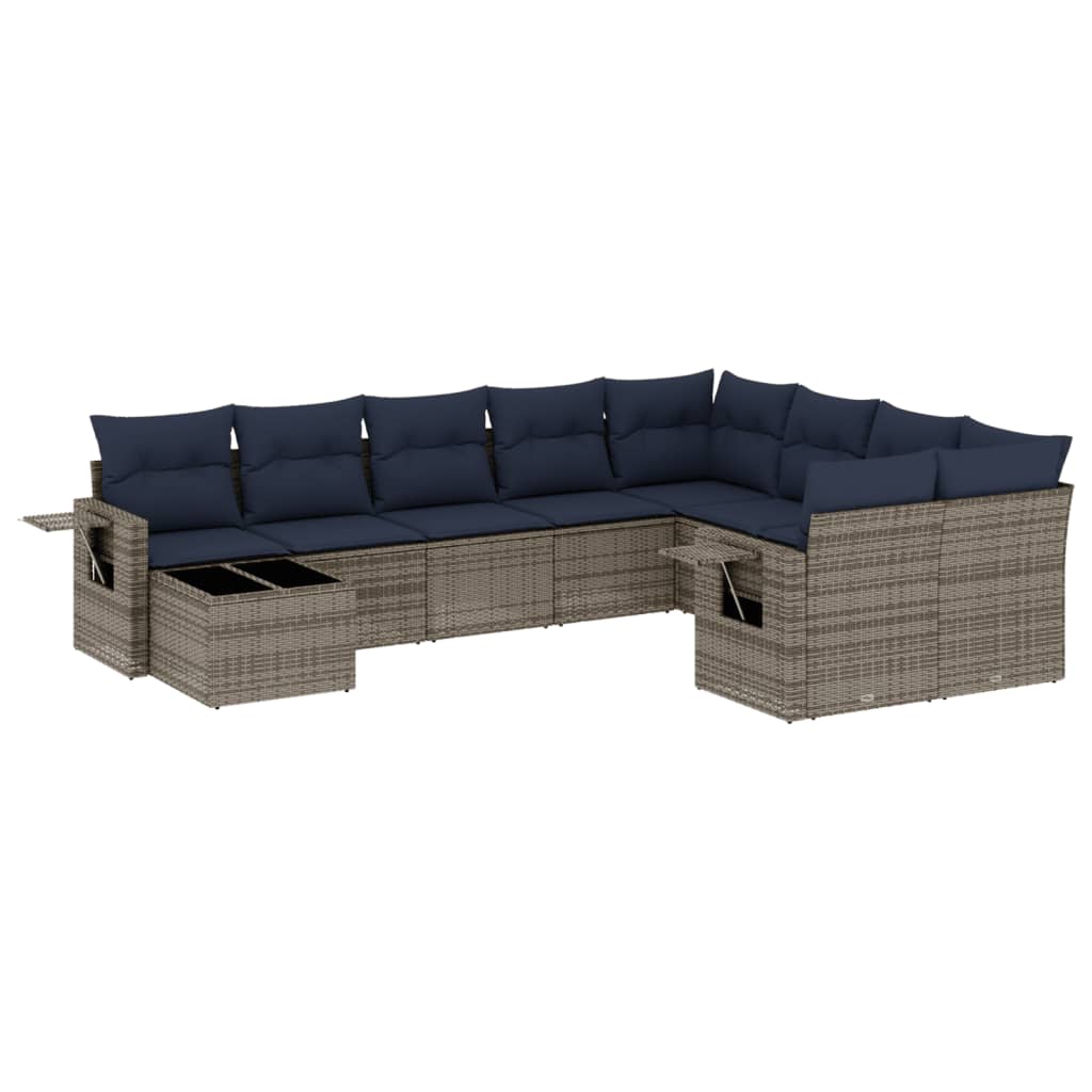 Ensemble de canapé de jardin 10 pcs avec coussins gris résine tressée