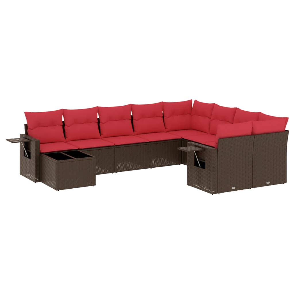Ensemble de canapé de jardin 10 pcs avec coussins marron résine tressée