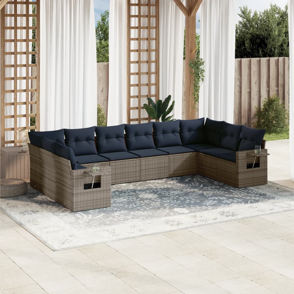 Ensemble de canapé de jardin 10 pcs avec coussins gris résine tressée