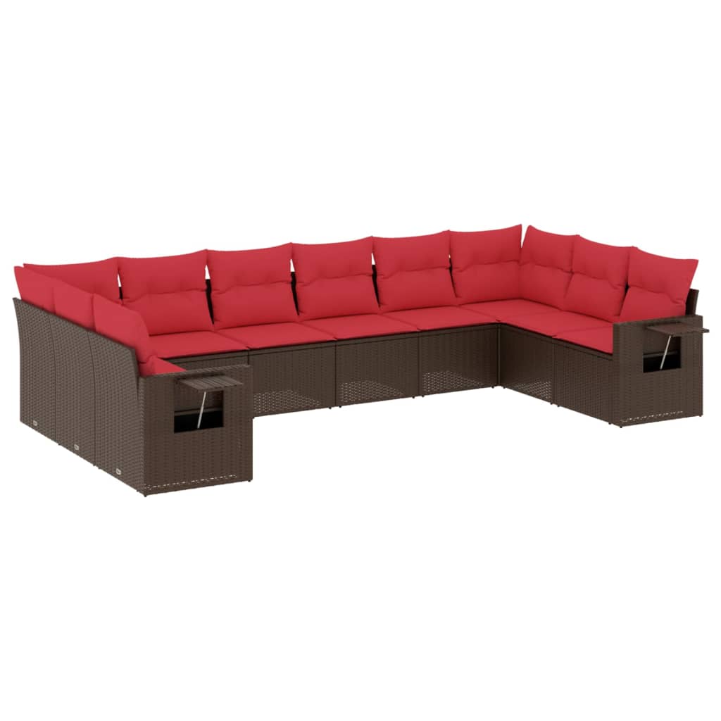 Ensemble de canapé de jardin 10 pcs avec coussins marron résine tressée