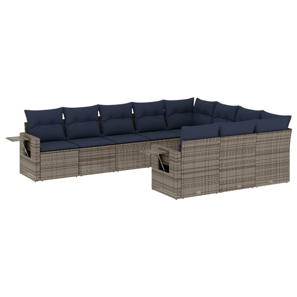 Ensemble de canapé de jardin 10 pcs avec coussins gris résine tressée