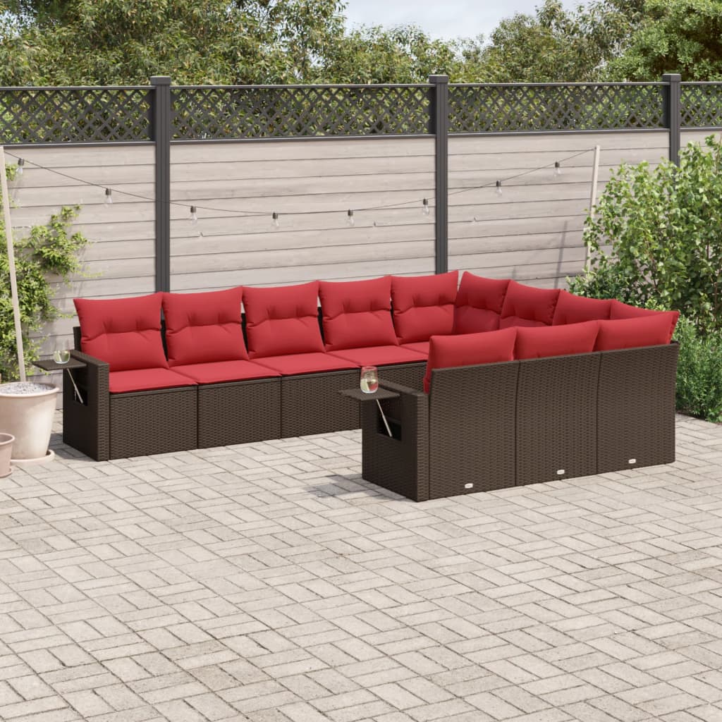 Ensemble de canapé de jardin 10 pcs avec coussins marron résine tressée