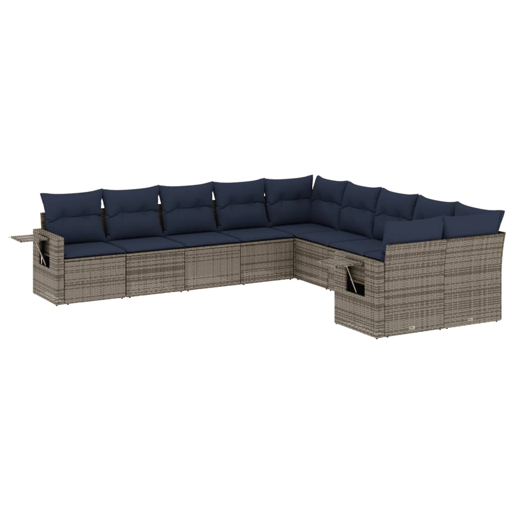 Ensemble de canapé de jardin 10 pcs avec coussins gris résine tressée