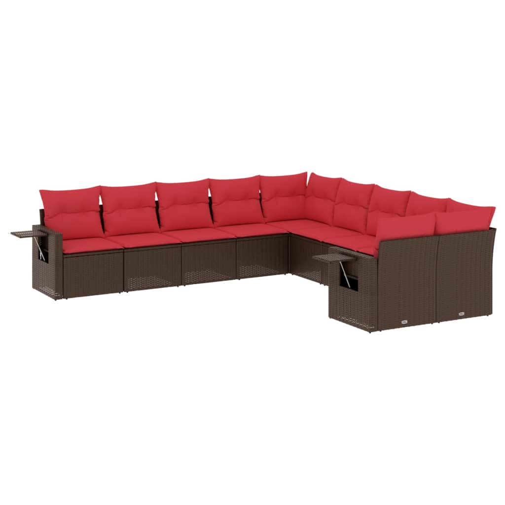Ensemble de canapé de jardin 10 pcs avec coussins marron résine tressée