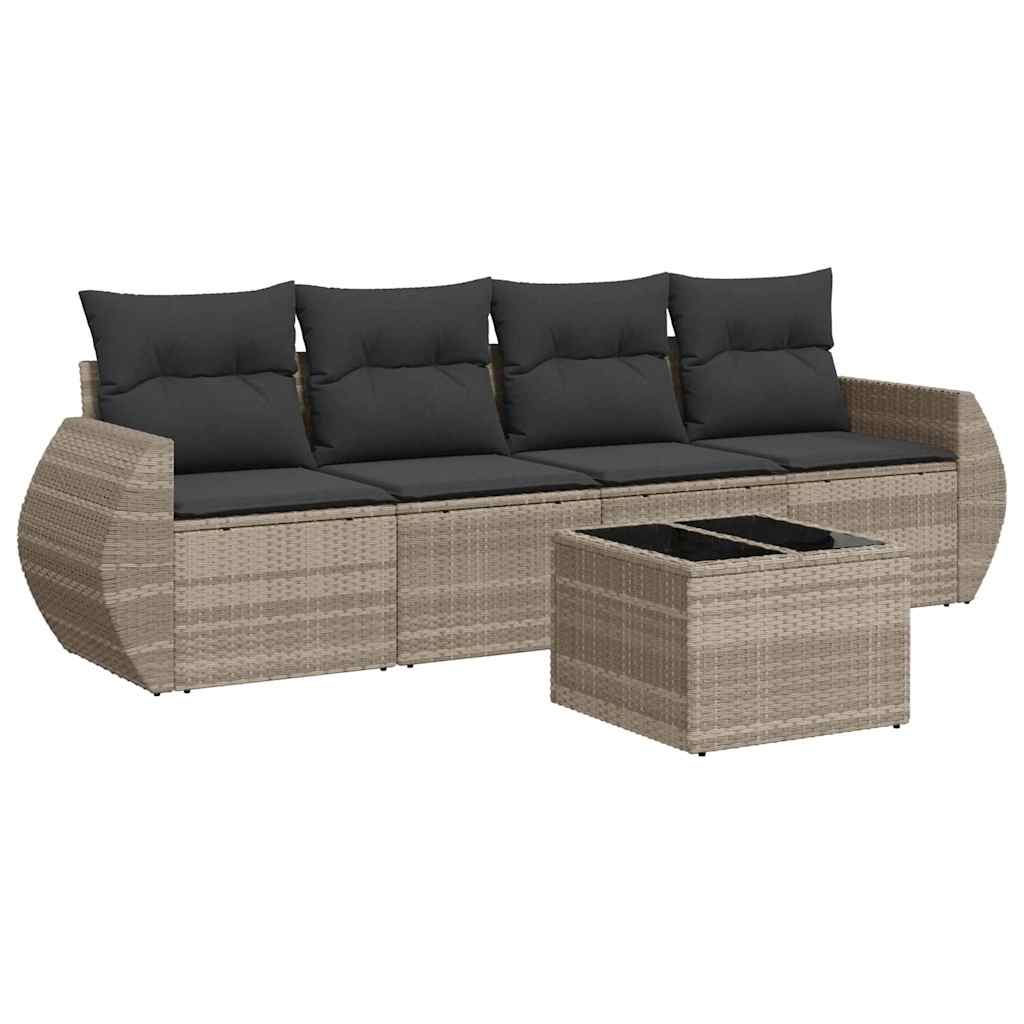 Salon de jardin 5 pcs avec coussins gris clair résine tressée - XIOS
