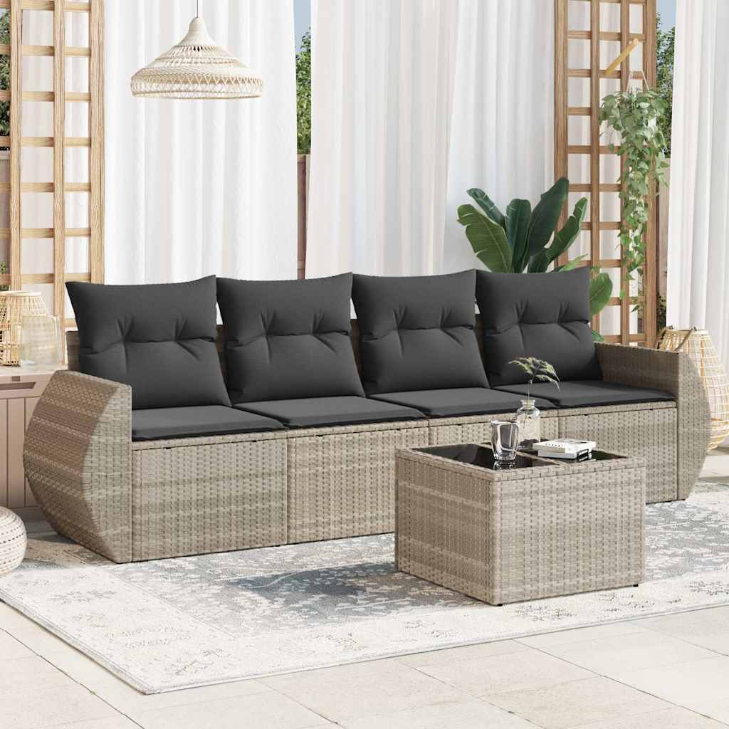 Salon de jardin 5 pcs avec coussins gris clair résine tressée - XIOS