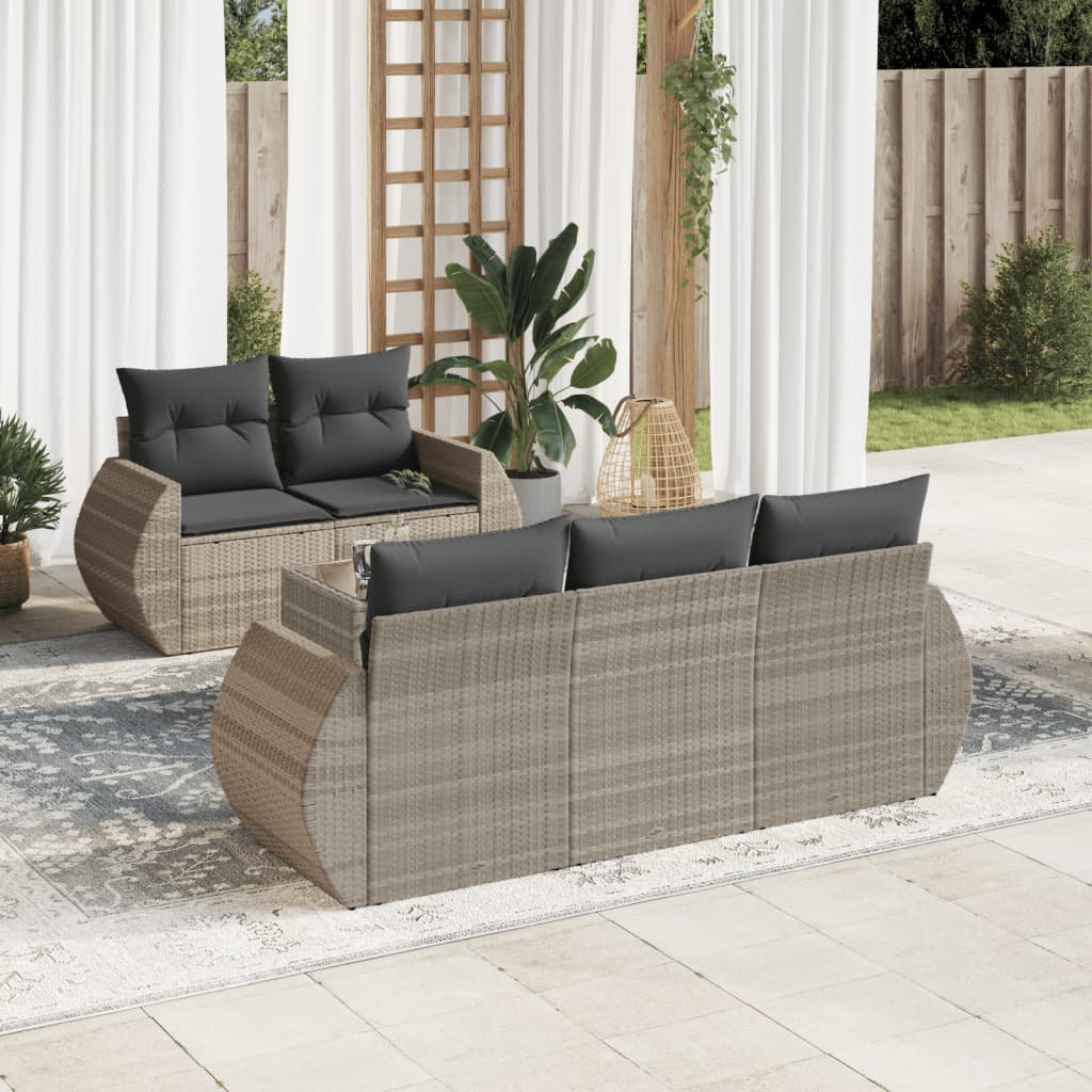 Salon de jardin 6 pcs avec coussins gris clair résine tressée - XIOS