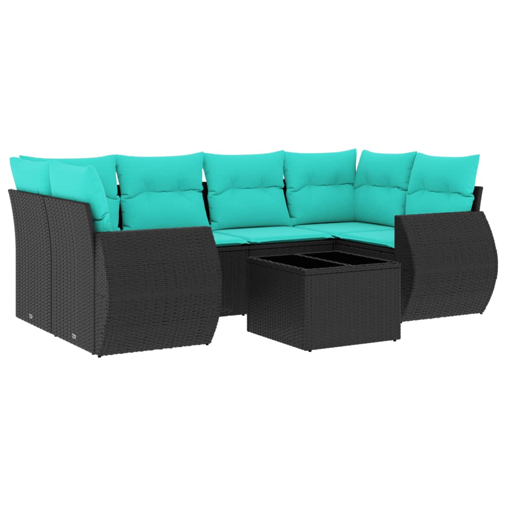Ensemble de canapé de jardin 7 pcs avec coussins noir résine tressée