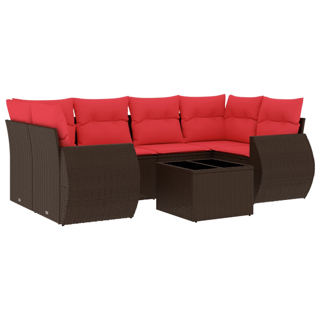 Ensemble de canapé de jardin 7 pcs avec coussins marron résine tressée
