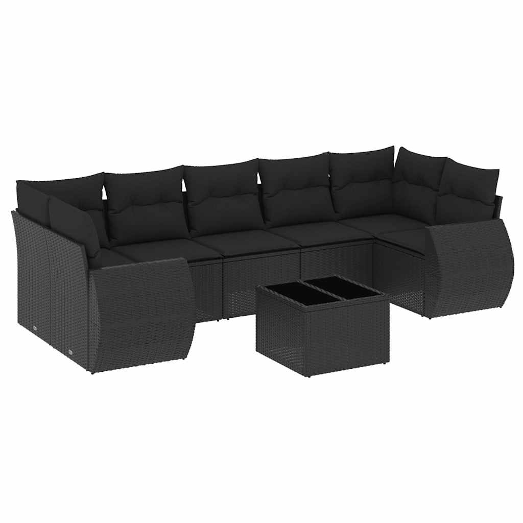 Salon de jardin 8 pcs avec coussins noir résine tressée