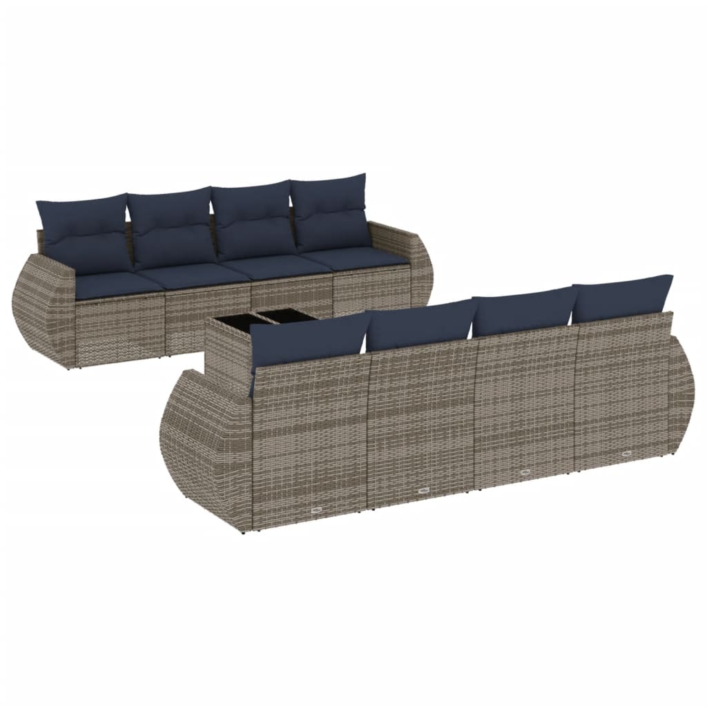 Ensemble de canapé de jardin 9 pcs avec coussins gris résine tressée