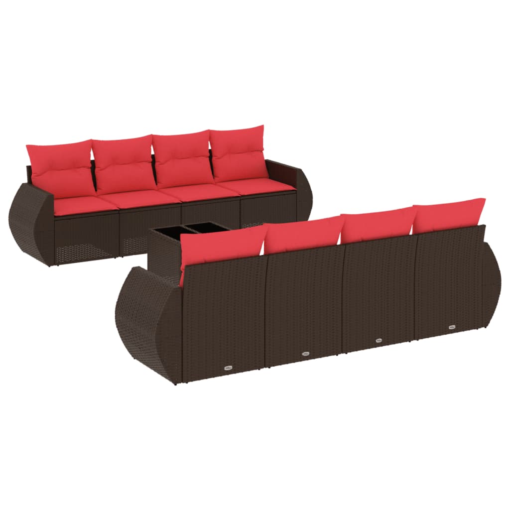 Ensemble de canapé de jardin 9 pcs avec coussins marron résine tressée