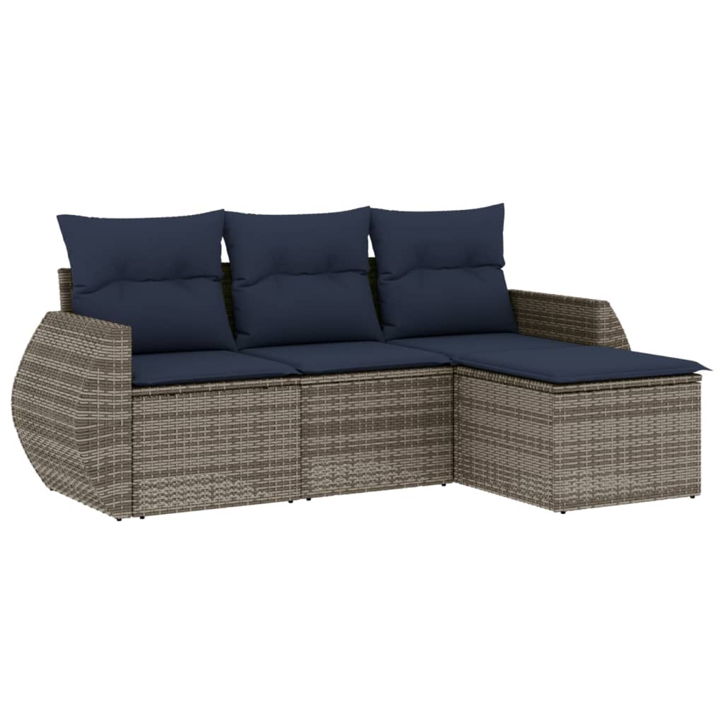 Ensemble de canapé de jardin 4 pcs avec coussins gris résine tressée
